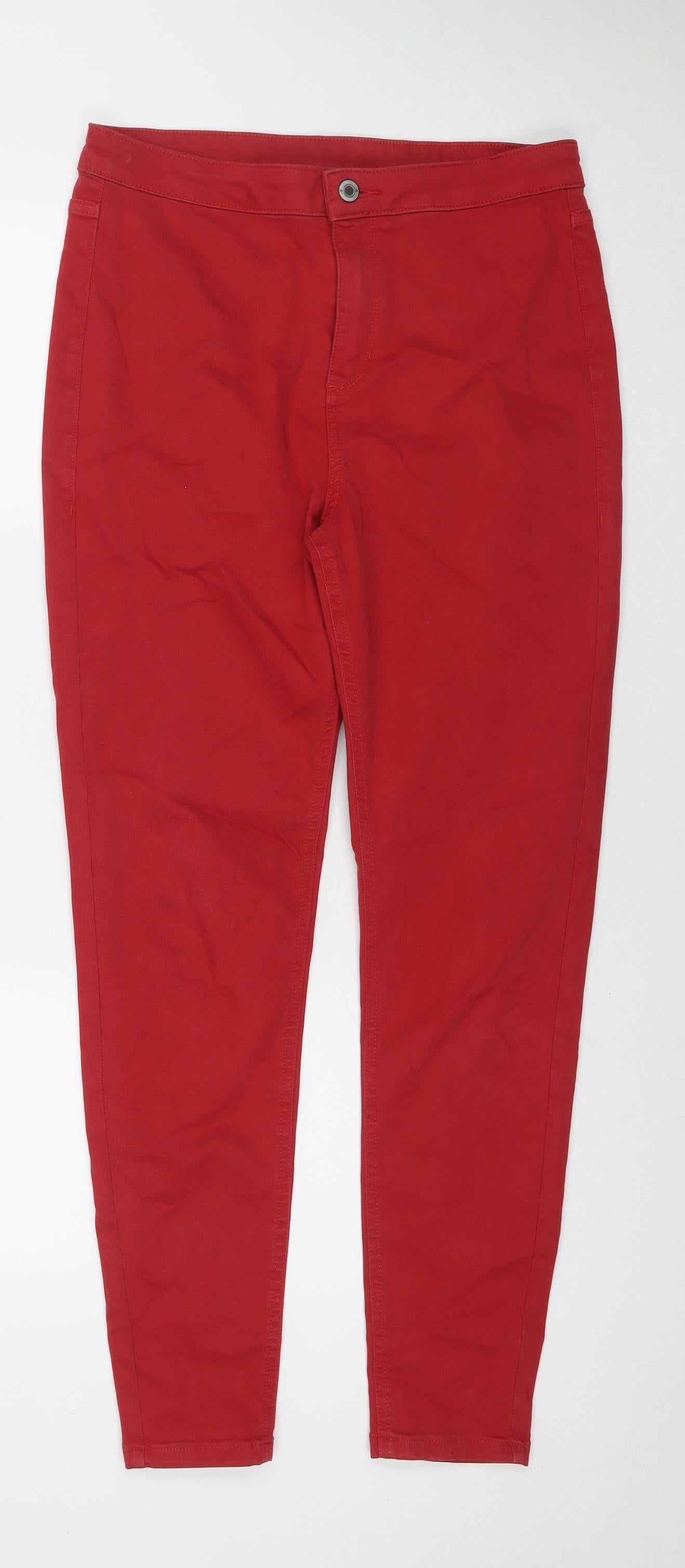 Marks and Spencer Womens Red Cotton Straight Jeans Size 14 L30 in Regular Zip