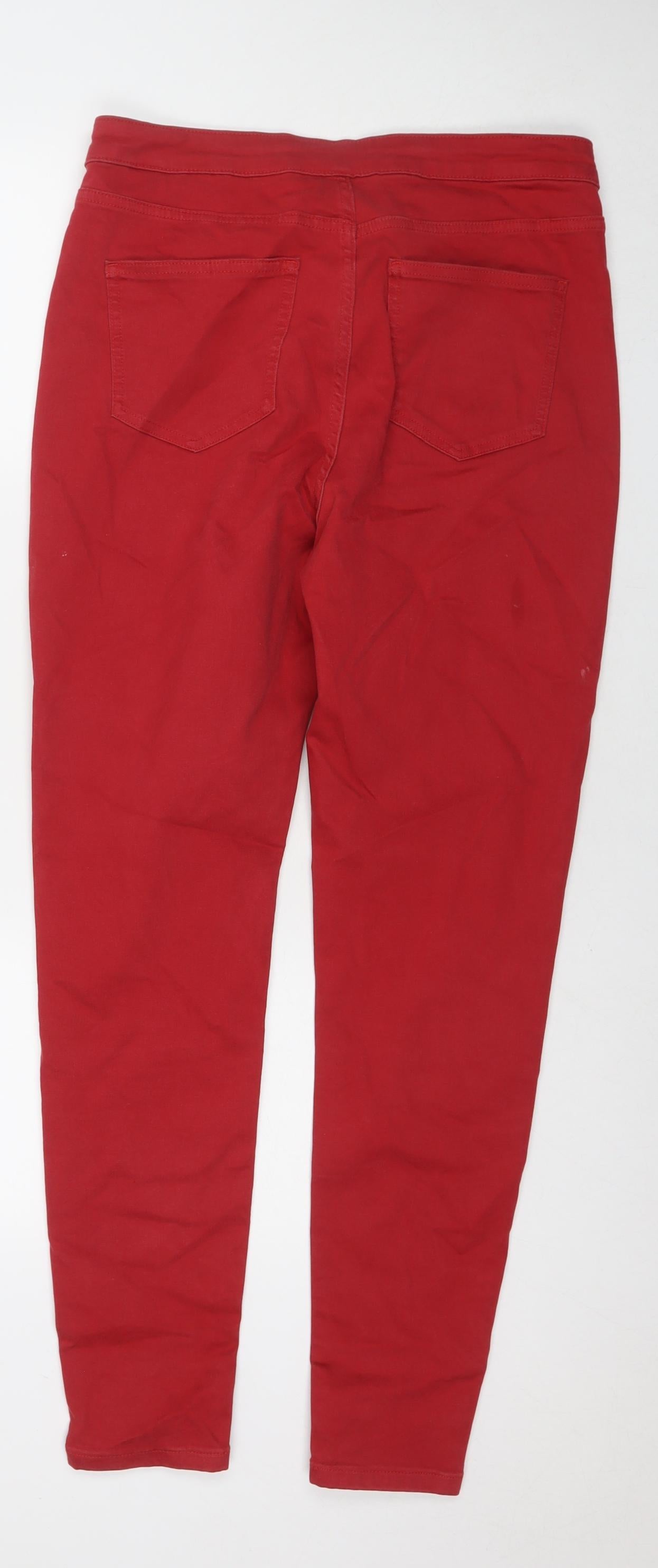 Marks and Spencer Womens Red Cotton Straight Jeans Size 14 L30 in Regular Zip