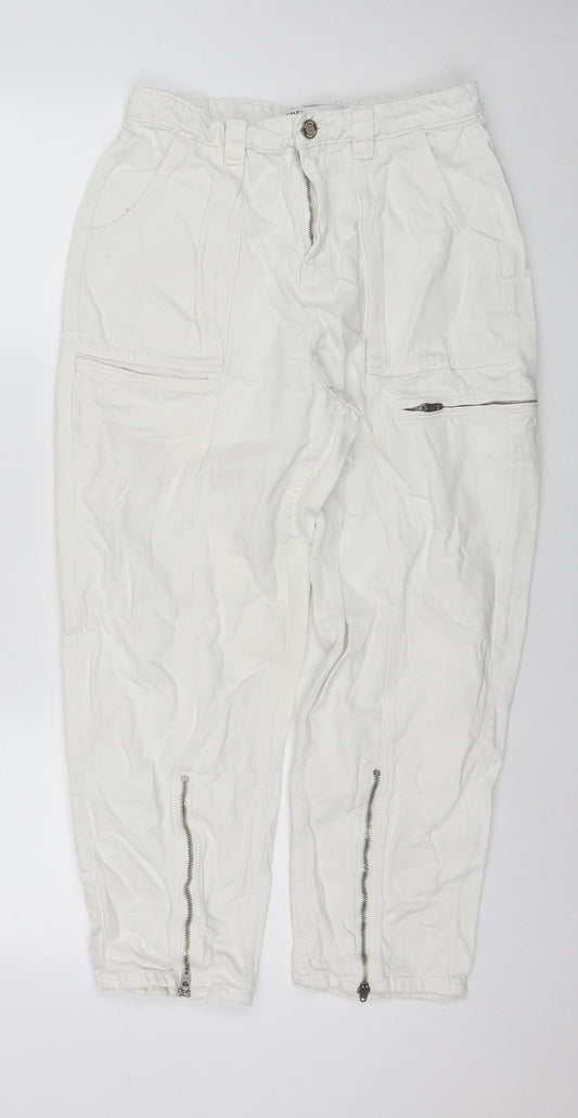 Zara Womens White Cotton Mom Jeans Size 8 L24 in Regular Zip - Cargo Style