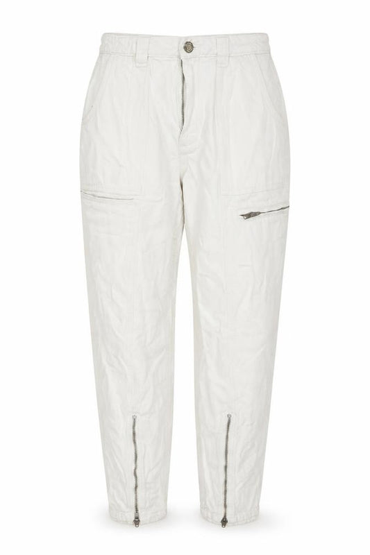 Front view of Zara women’s white cotton mom jeans, size UK 8, 24-inch leg regular zip - cargo style