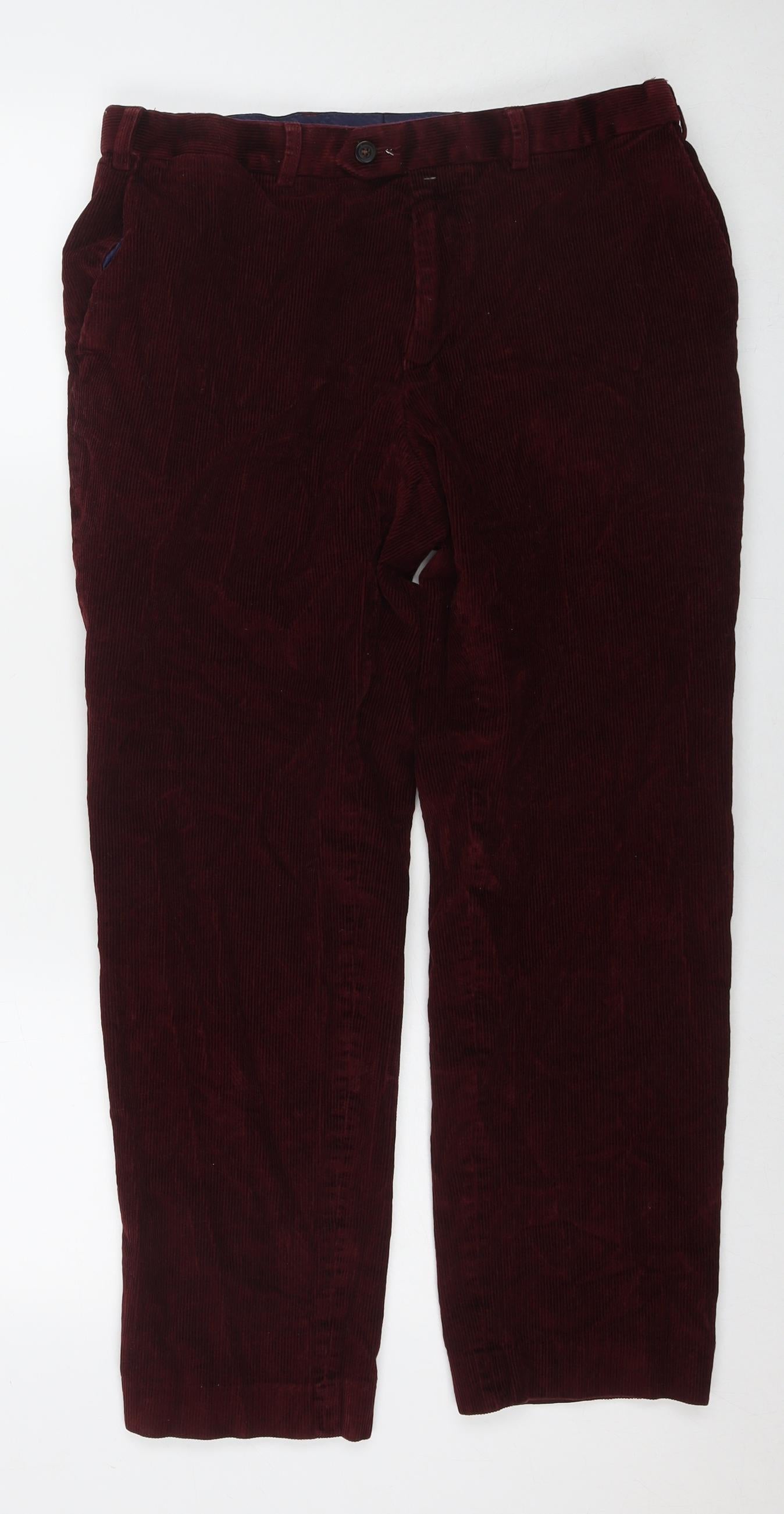 Marks and Spencer Mens Red Cotton Trousers Size 34 in L31 in Regular Zip