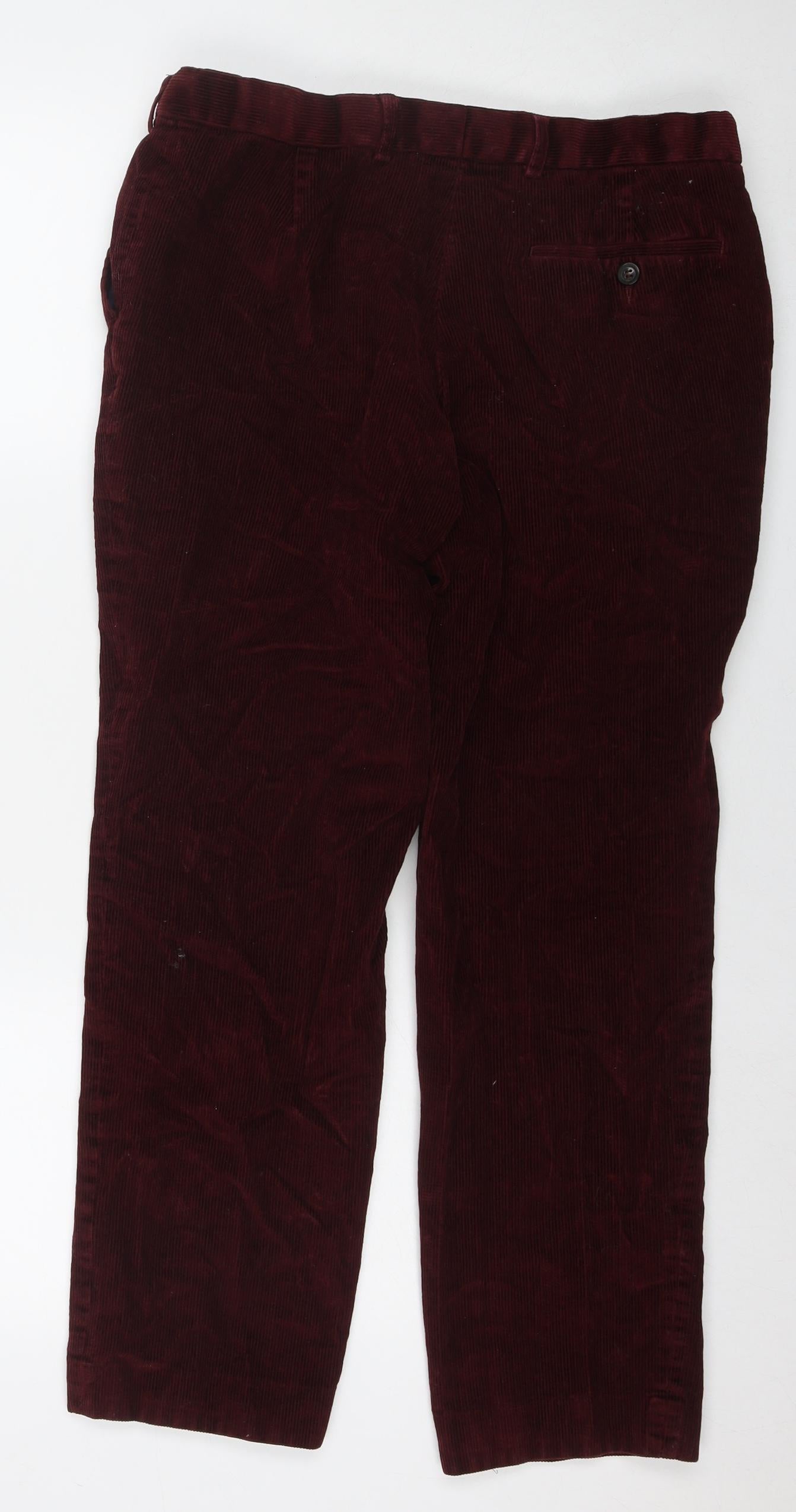 Marks and Spencer Mens Red Cotton Trousers Size 34 in L31 in Regular Zip