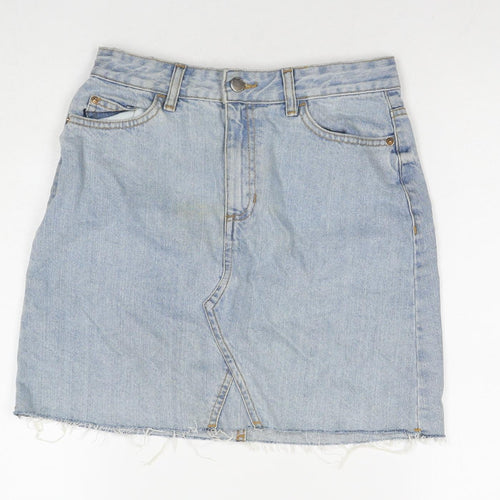 F&F Womens Blue Cotton A-Line Skirt Size 6 Zip