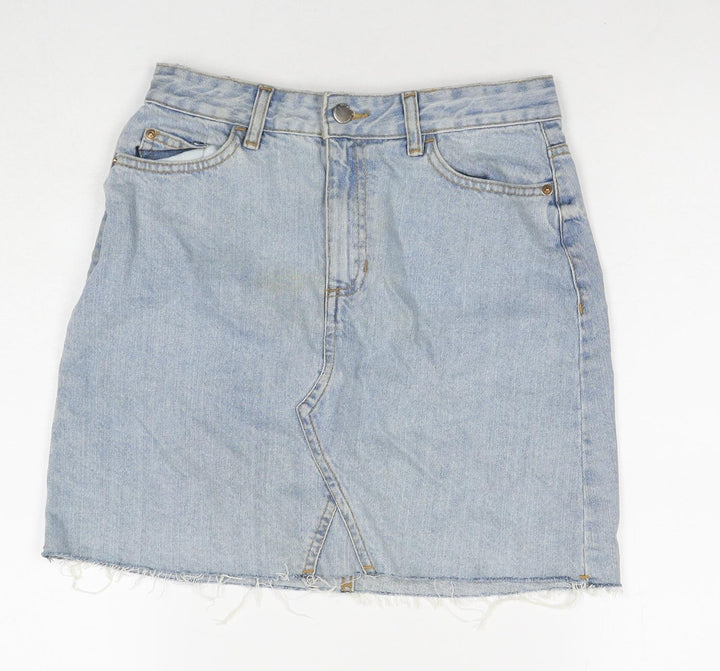 F&F Womens Blue Cotton A-Line Skirt Size 6 Zip