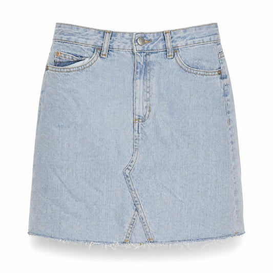 Front view of F&F women’s blue cotton a-line skirt, size UK 6, zip