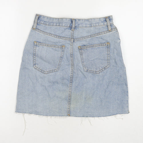 F&F Womens Blue Cotton A-Line Skirt Size 6 Zip