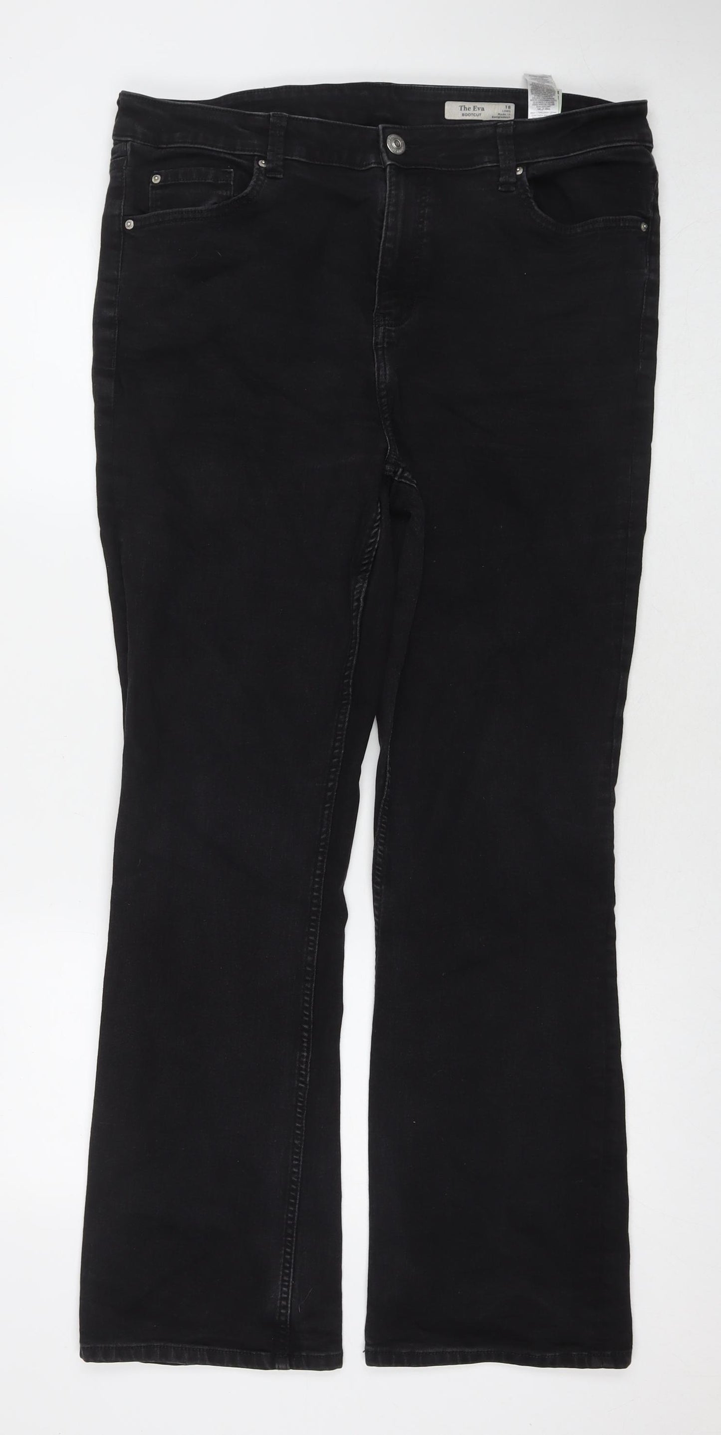 Marks and Spencer Womens Black Cotton Straight Jeans Size 18 L30 in Regular Zip