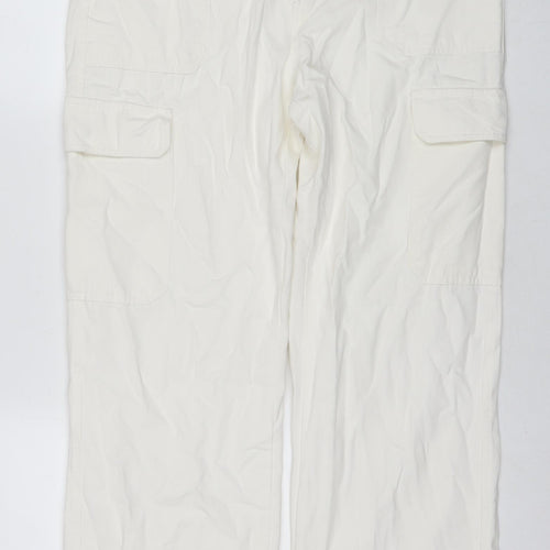 Zara Womens White Cotton Straight Jeans Size 14 L31 in Regular Zip - Cargo Style