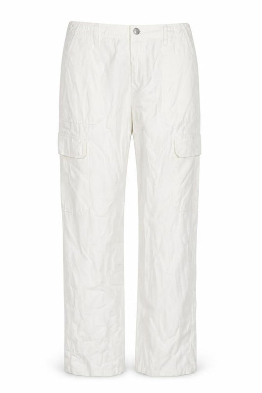 Front view of Zara women’s white cotton straight jeans, size UK 14, 31-inch leg regular zip - cargo style