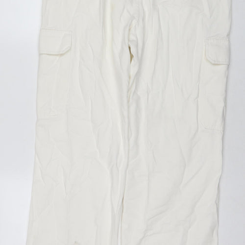 Zara Womens White Cotton Straight Jeans Size 14 L31 in Regular Zip - Cargo Style