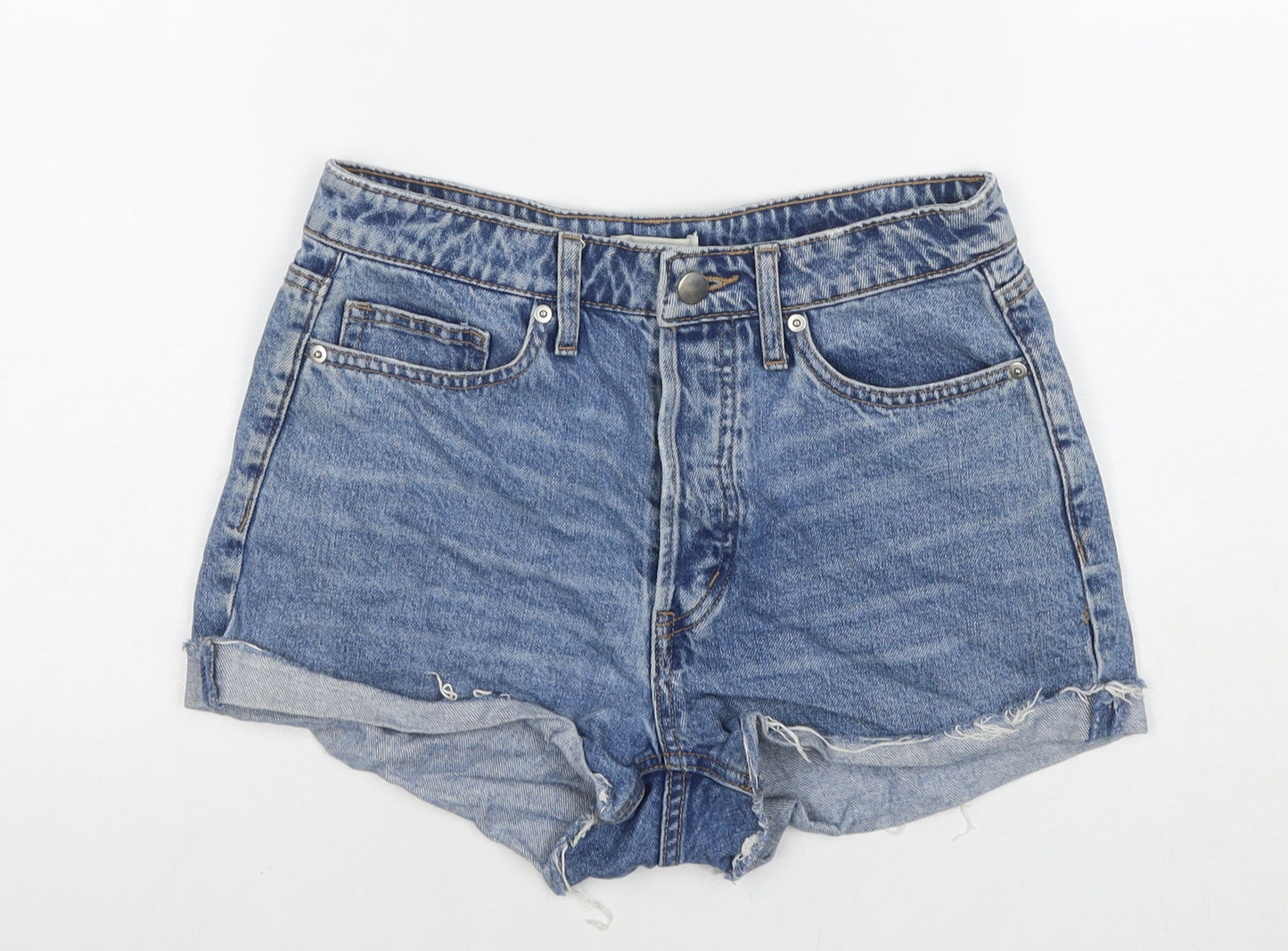 H&M Womens Blue Cotton Hot Pants Shorts Size 8 L3 in Regular Zip