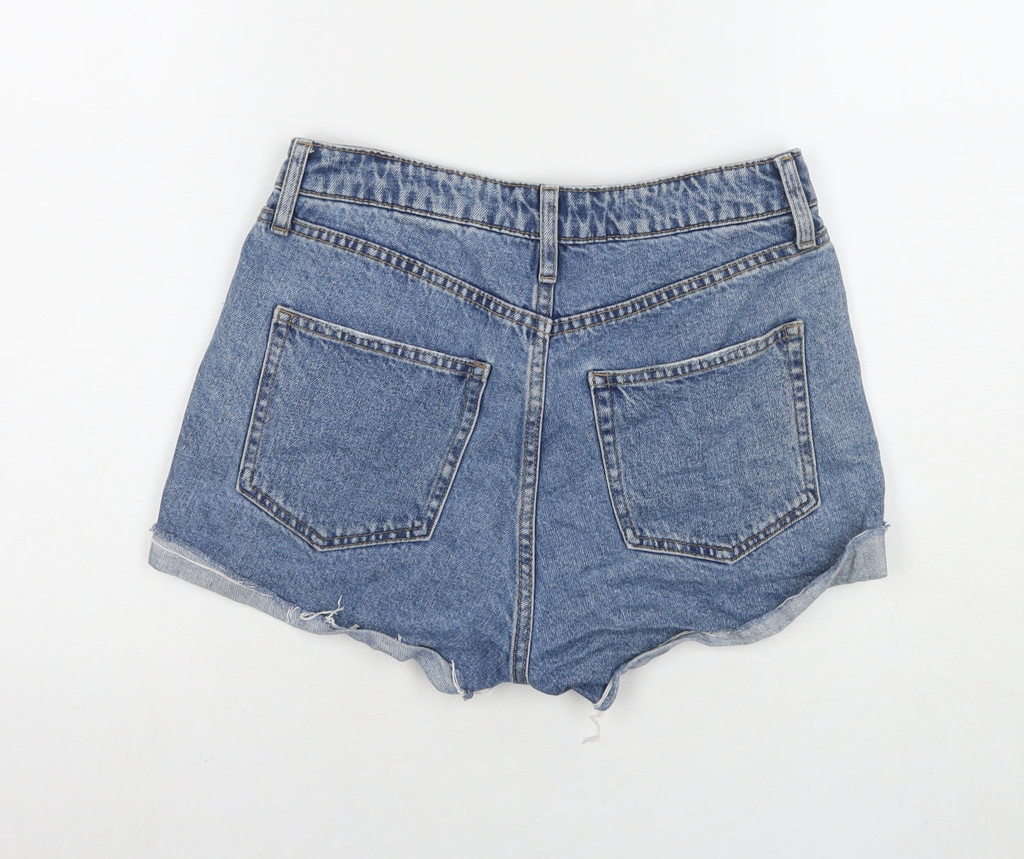 H&M Womens Blue Cotton Hot Pants Shorts Size 8 L3 in Regular Zip