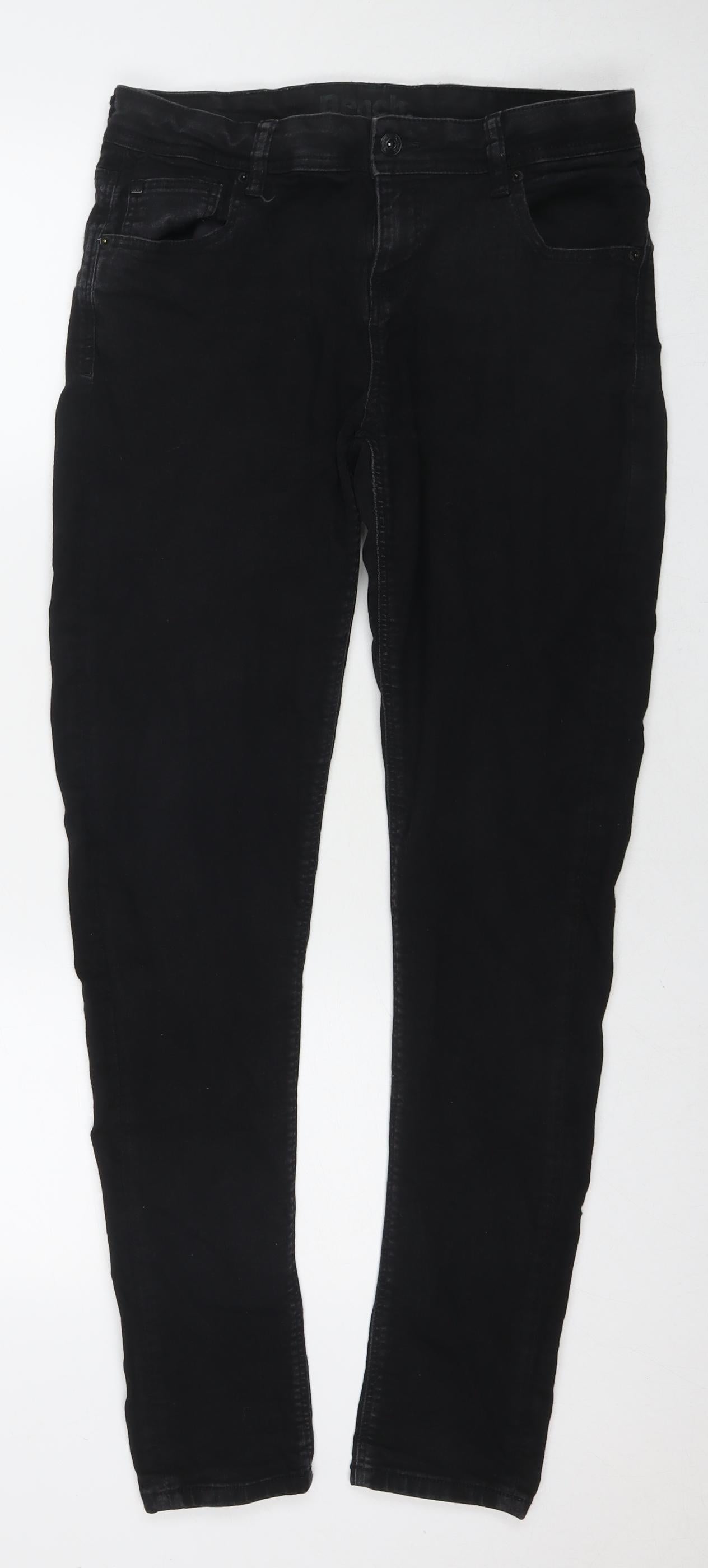 Bench Mens Black Cotton Skinny Jeans Size 32 in L32 in Slim Zip