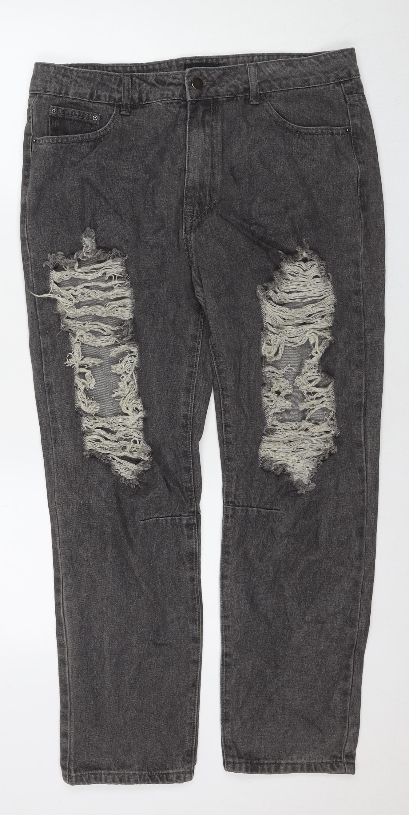 Momokrom Womens Grey Cotton Straight Jeans Size 14 L27 in Regular Zip