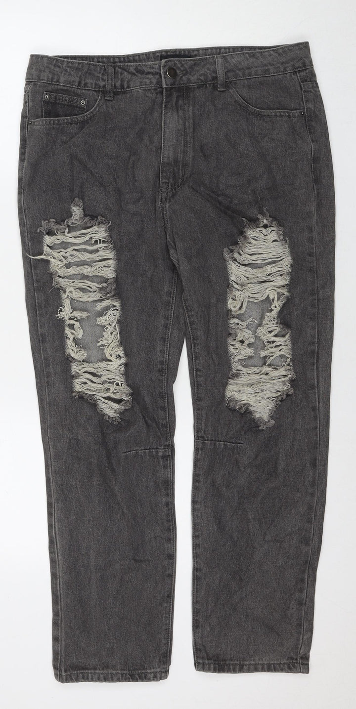 Momokrom Womens Grey Cotton Straight Jeans Size 14 L27 in Regular Zip