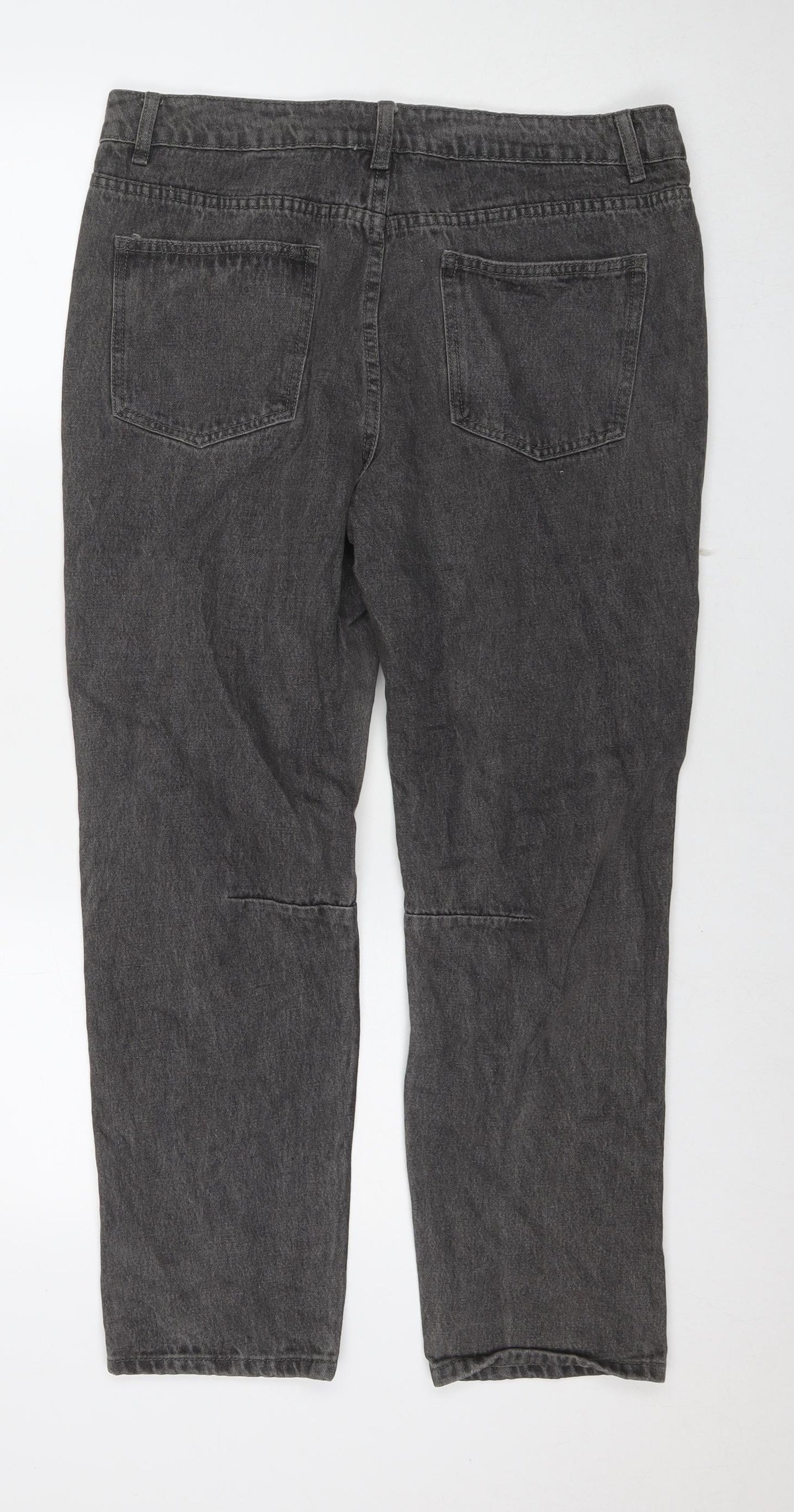 Momokrom Womens Grey Cotton Straight Jeans Size 14 L27 in Regular Zip