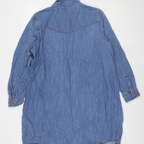 Marks and Spencer Womens Blue Cotton Shirt Dress Size 20 Collared Snap