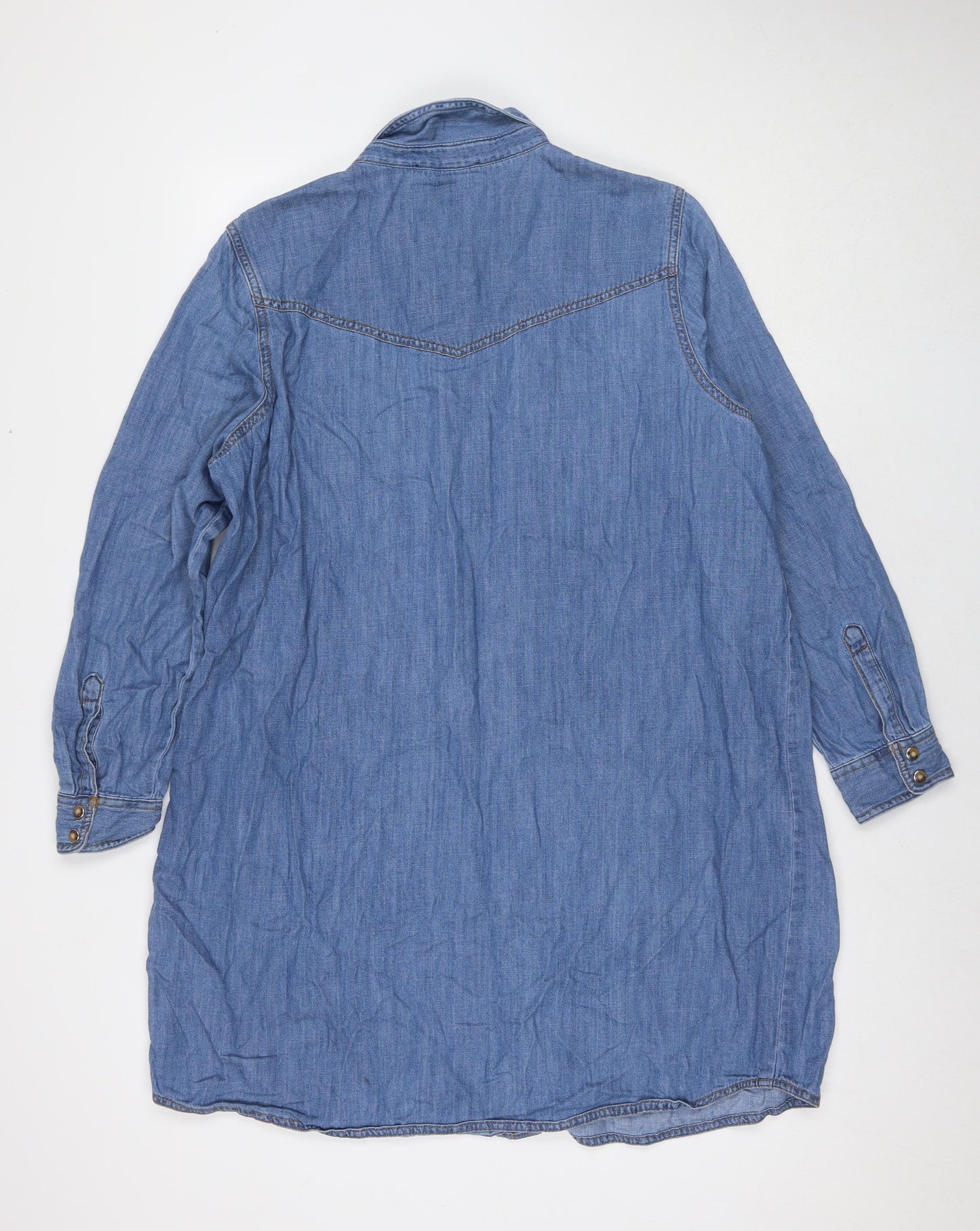 Marks and Spencer Womens Blue Cotton Shirt Dress Size 20 Collared Snap