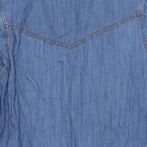Marks and Spencer Womens Blue Cotton Shirt Dress Size 20 Collared Snap