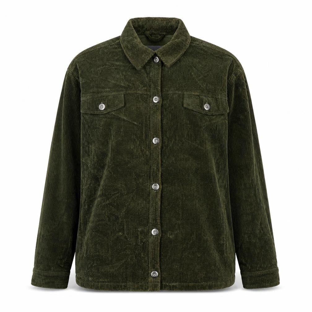 Front view of b.young women’s green jacket, size UK 10, button