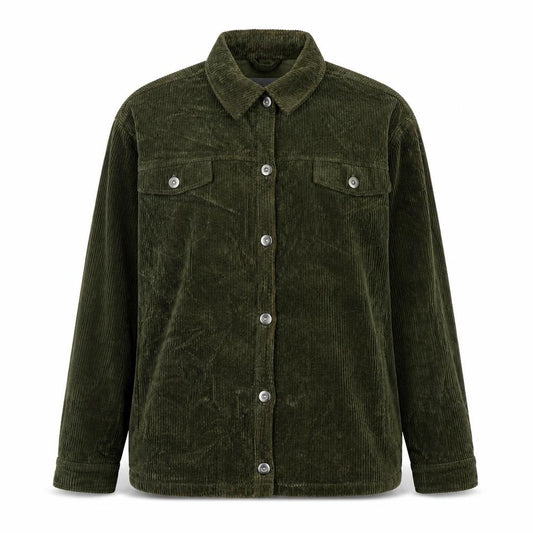 Front view of b.young women’s green jacket, size UK 10, button
