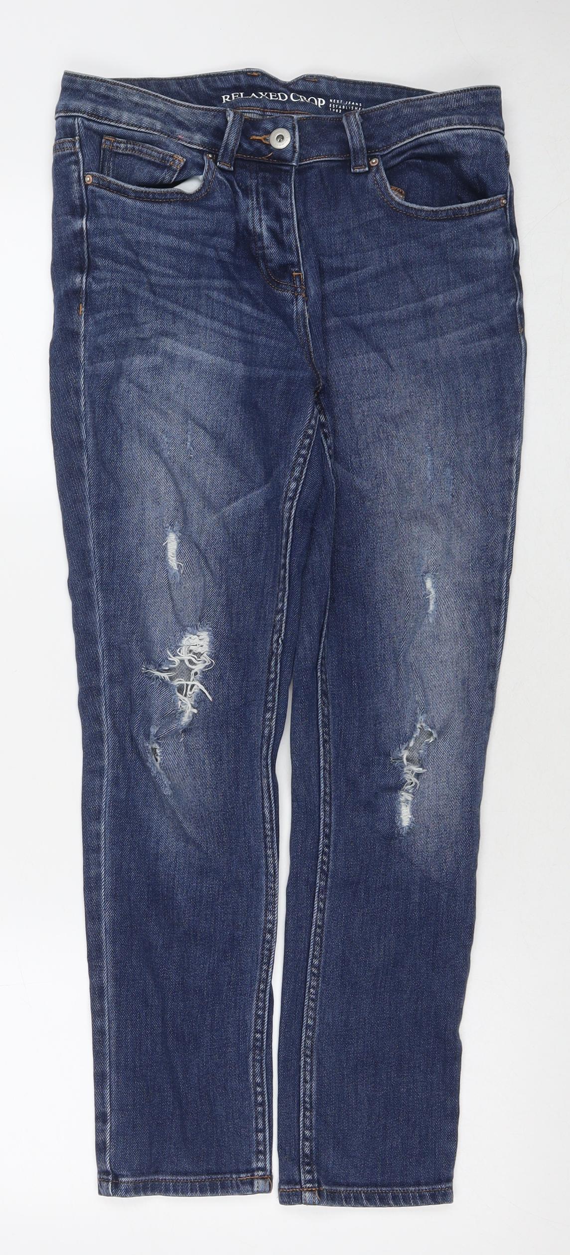NEXT Womens Blue Cotton Cropped Jeans Size 6 L26 in Relaxed Button