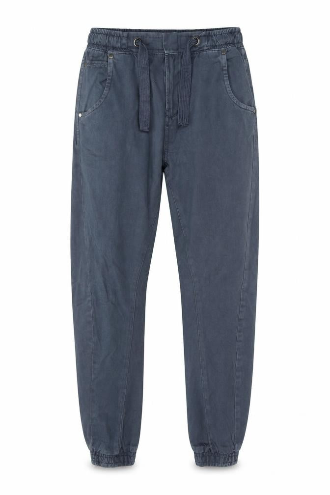 Front view of Network men’s blue cotton tapered jeans, size 28, in, 30-inch leg regular drawstring
