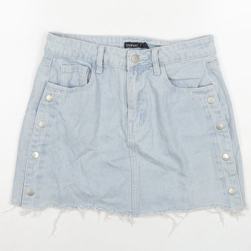 Boohoo Womens Blue Cotton A-Line Skirt Size 10 Zip