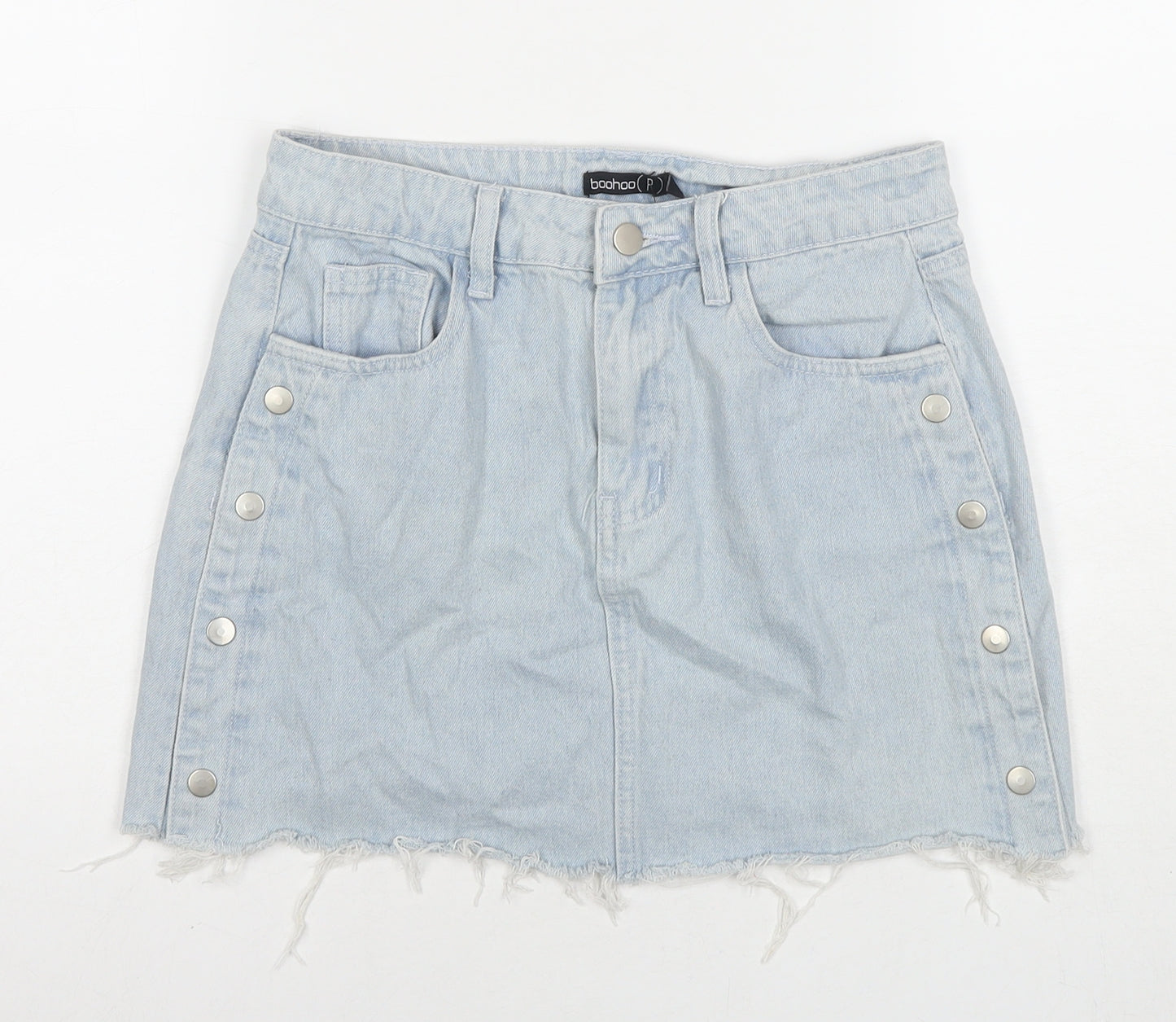 Boohoo Womens Blue Cotton A-Line Skirt Size 10 Zip