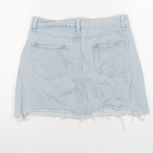 Boohoo Womens Blue Cotton A-Line Skirt Size 10 Zip