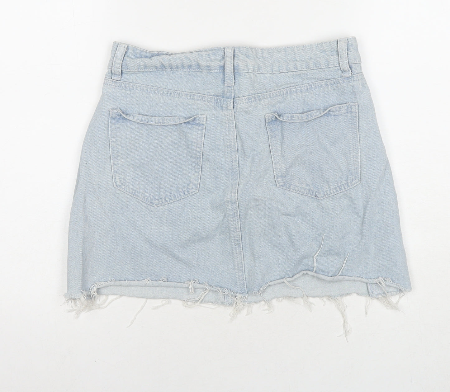 Boohoo Womens Blue Cotton A-Line Skirt Size 10 Zip