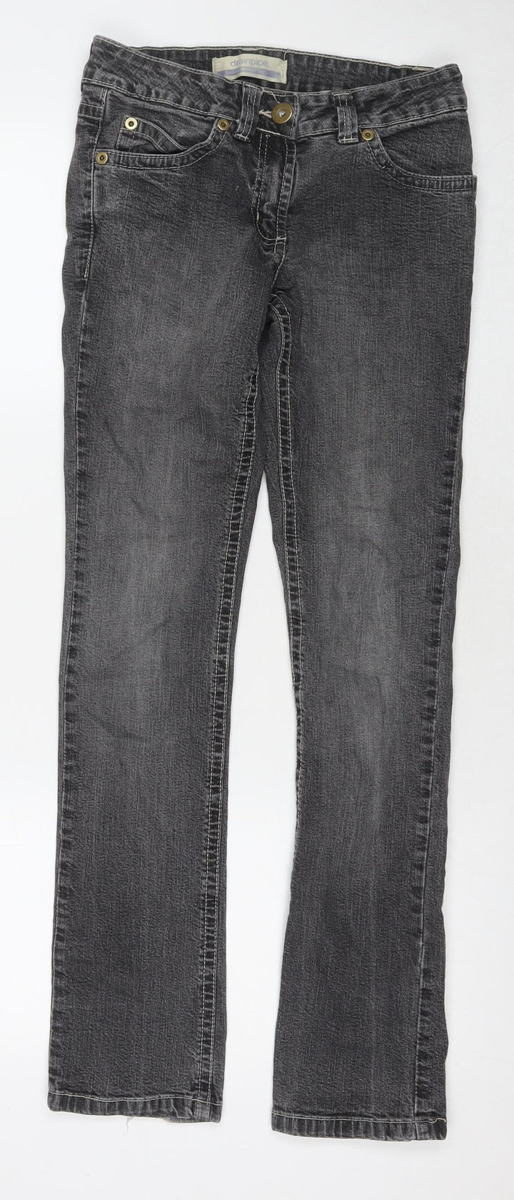 Drainpipe Womens Grey Cotton Straight Jeans Size 8 L30 in Regular Zip - Vintage