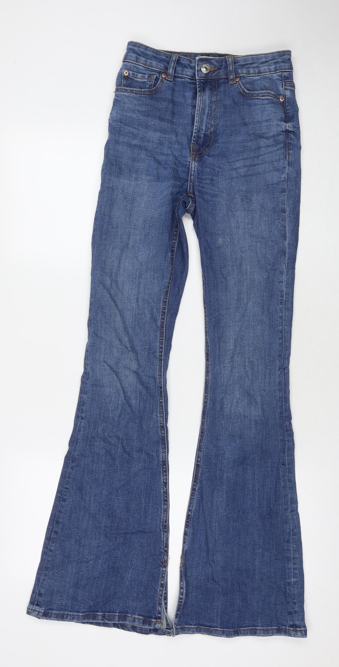 Denim & Co. Womens Blue Cotton Flared Jeans Size 6 L32 in Regular Zip