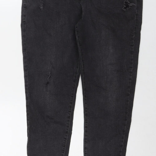 Denim & Co. Womens Black Cotton Straight Jeans Size 14 L26 in Regular Zip