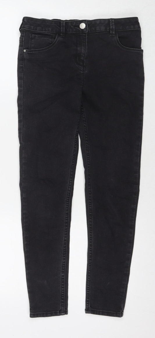 Nutmeg Girls Black Cotton Skinny Jeans Size 11-12 Years L24 in Regular Zip