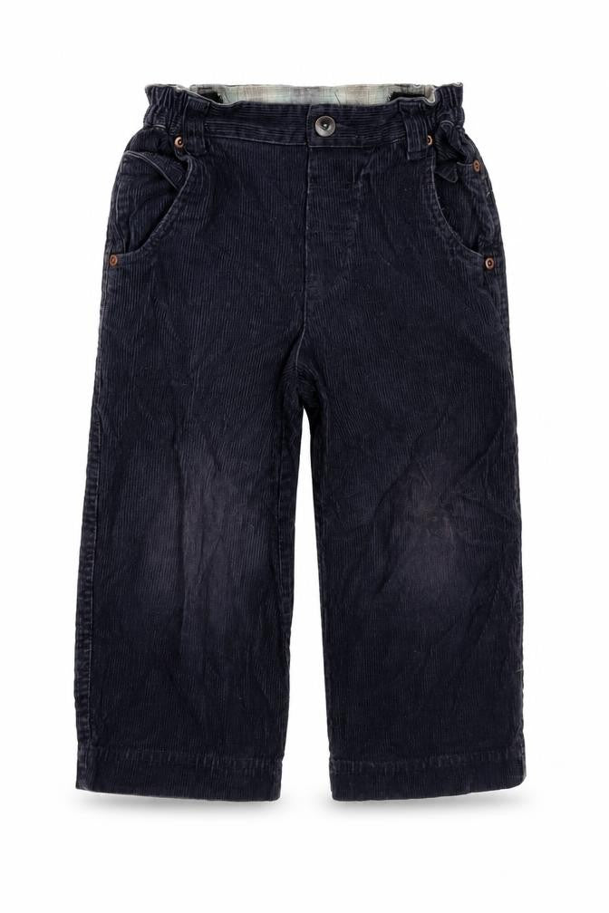 Front view of Logon boys’ blue cotton chino trousers, size 4, years regular zip