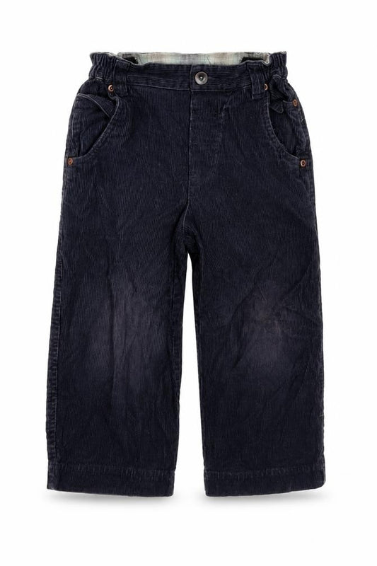 Front view of Logon boys’ blue cotton chino trousers, size 4, years regular zip