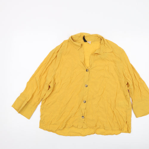 H&M Womens Yellow Viscose Basic Blouse Size 10 V-Neck