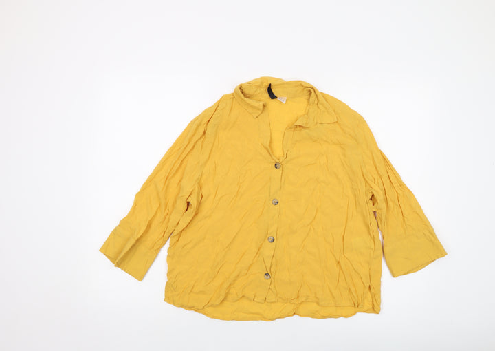 H&M Womens Yellow Viscose Basic Blouse Size 10 V-Neck