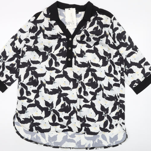 SPG Woman Womens Black Floral Polyester Basic Blouse Size M Collared