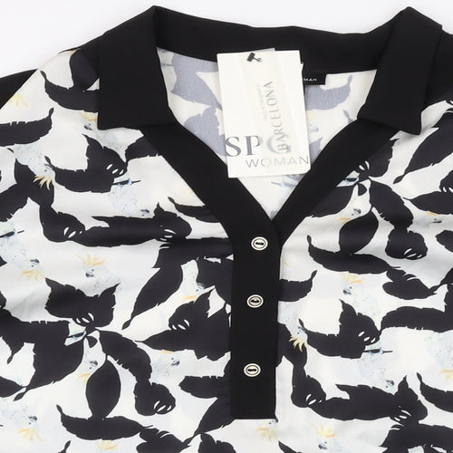 SPG Woman Womens Black Floral Polyester Basic Blouse Size M Collared