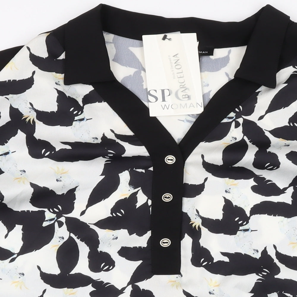 SPG Woman Womens Black Floral Polyester Basic Blouse Size M Collared