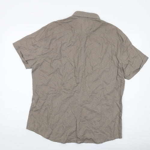 H&M Mens Brown Linen Button-Up Size XL Collared Button