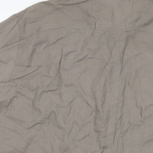 H&M Mens Brown Linen Button-Up Size XL Collared Button