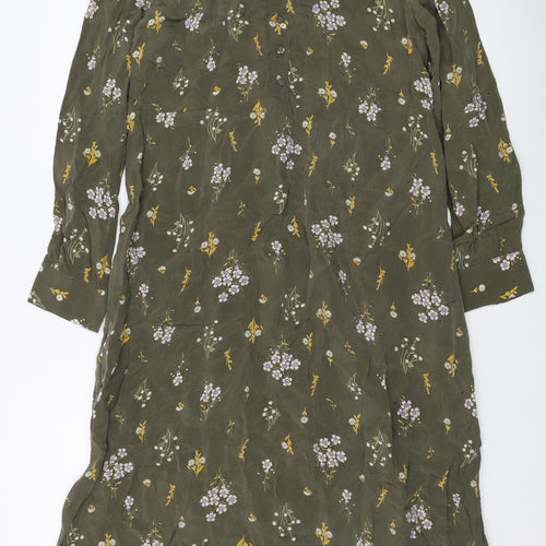 Per Una Womens Green Floral Polyester A-Line Size 14 Round Neck Button