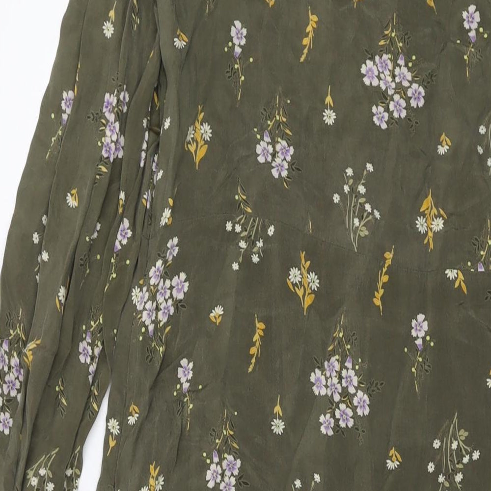 Per Una Womens Green Floral Polyester A-Line Size 14 Round Neck Button
