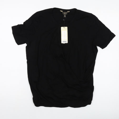 Lipsy Womens Black Viscose Basic T-Shirt Size 12 Round Neck