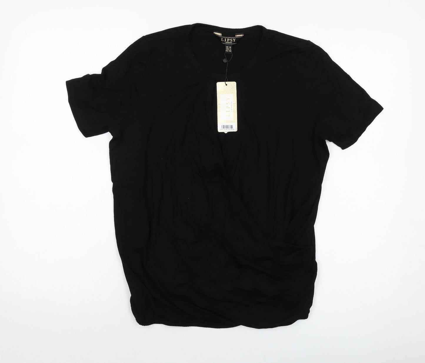 Lipsy Womens Black Viscose Basic T-Shirt Size 12 Round Neck