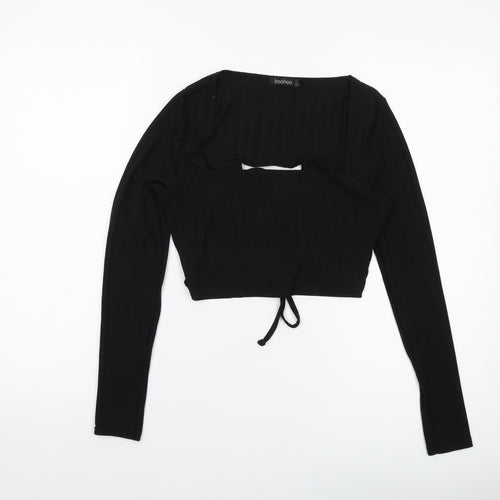 Boohoo Womens Black Polyester Cropped Blouse Size 10 Square Neck