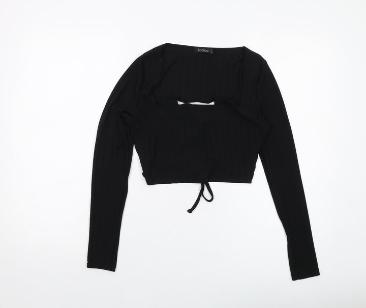 Boohoo Womens Black Polyester Cropped Blouse Size 10 Square Neck